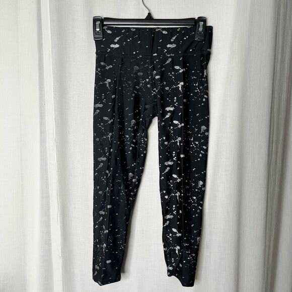 Terez Black Silver Splatter Cropped Leggings X-Small - Picture 1 of 3